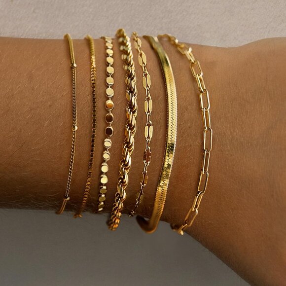 Gold Bracelets for Women,Dainty 14K Gold Plated Stack Set Trendy Stackable non t - Picture 2 of 8